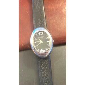 Women's Kenneth Cole New York Watch, Silver Tone with Black Leather Band and Fac
